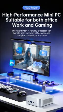 Topton Compact Gaming Mini PC with AMD Ryzen 7 7840HS/R5 8645HS 24/16GB LPDDR5 USB4 2xNVMe Windows 11 WiFi6E Office NUC Computer