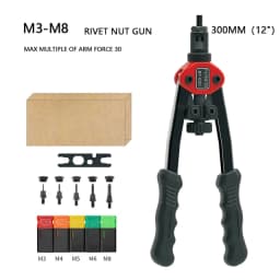 BT-606 Riveter Gun Tool Threaded Hand Rivet Nut Gun M3 M4 M5 M6 M8 Double Insert Manual Double Handle Riveter Tool 200pcs Nuts