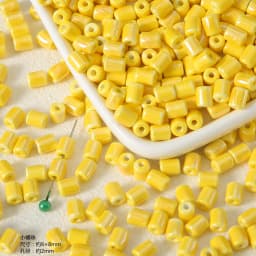 Exclusive Hand-painted Yellow Ceramic Straight Hole Bead Jewelry For Summer