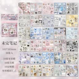 30 Sheets Cute Die-Cut Sticker Book - Hand account Decoration Scrapbooking Decals for Junk Journals & DIY Crafting