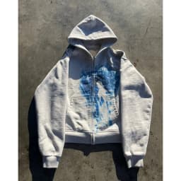 Womens Grey Zip Up Hoodie Tie Dye Abstract Art Streetwear Casual Pullover Artistic Expression Graphic Pattern Sweatshirt
