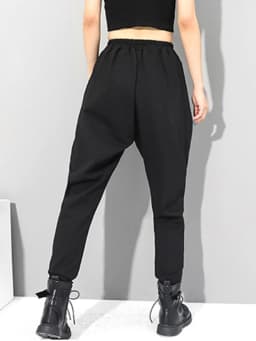 [EAM] High Elastic Waist Black Brief Long Harem Trousers New Loose Fit Pants Women Fashion Tide Spring Autumn 2026 1DC419