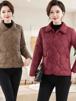 Lightweight Casual Cotton Jacket for Middle-Aged Women  Collar Diamond Patterned Coat Stylish And Warm Mom Clothes