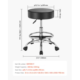 SucceBuy Rolling Stool w/ Wheels 450LBS Weight Capacity Round Rolling Stool Chair Height Adjustable for Salon Spa Tattoo Clinic