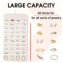 Large Earrings Organizer 80 Pockets Display Holder Hanging Necklace Ring Bracelet Wall Jewelry Storage Bag Collections Showcase