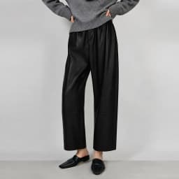 Amii Women Wide Leg Pants Mid Rise Elastic Waist Ankle Length Solid 2026 Autumn Commute Loose Casual Woman PU Trousers 12643003