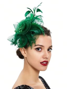 1PCS Fascinators Hat Flower Mesh Ribbons Feathers On A Headband And A Clip Tea Party Headwear For Girls And Women