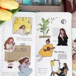 22pcs Cute Girl's Daily Notebook Sticker Material Set with Characters Ins Wind Salt Department of Japan Korea Decoration.