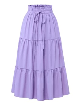 Women's Summer Solid Color Bohemian A-line Midi Skirts 2025 New Female Vacation Casual Loose Faldas