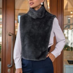 Women Faux Mink Fur Vests Coats Solid Fur Jackets Lace Up Cotton Linen Turtleneck Sleeveless Loose Fit Casual 2026 Autumn Winter