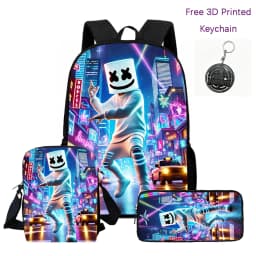 3Pcs Kids Backpack Set, Crossbody & Pencil Bag, FORTNITE Cartoon Bag, Lightweight for Boys Girls 6-10, Free 3D Printed Keychain
