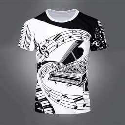Retro Men'S T-Shirt 3d Music Notes Printed Men Clothing Daily Casual Short Sleeve Street Designer Tees Top Loose Oversized Shirt
