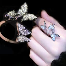 Huitan Aesthetic Flower Adjustable Finger Ring Female Brilliant Zirconia Jewelry for Engagement Ceremony Delicate Accessories