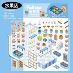2pcs Cartoon Miniature Scene 3D Landscaping Stickers DIY Cabin Scene Stacking and Pasting Hand Account Cute Gift for Kid Child