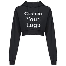 Customized Logo Print Crop Hoodie Women Spring Autumn Pullovers Ladies Solid Color Drawstring Hooded Full Sleeve Sweatshirt