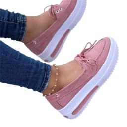 Woman Wedge Platform Sneakers Tie-Up Slip-on Flat Shoes for Daily Casual Canvas Low Top for Girls Thick Sole Breathable Casual