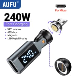 AUFU Digital Display USB C Magnetic Adapter PD240W 9Pin USB C to Type C Fast Charging USB-C Female OTG Converter for Samsung IPh