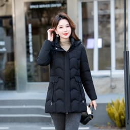 Winter Thickened Women's down Cotton Jacket Slimming Fashionable Coat Detachable Hood Long Sleeve Zipper Closure Color