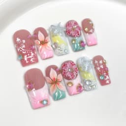 10Pcs 3D Green Flower Handmade Press on Nails French Fake Nails Wearable Stick-on Nails False Nail Uñas Накладные Ногти 네일팁