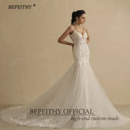 BEPEITHY Customized Sexy Backless Trumpet Lace Wedding Dresses For Women 2022 Bride V Neck Sleeveless Summer Mermaid Bridal Gown