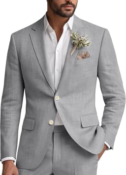 Linen Suit for Men 2 Piece Classic Fit Mens Linen for Beach Wedding Casual Blazer Pant Prom