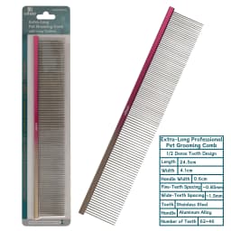 OITABI 24.5cm Extra-Long Professional Pet Grooming Comb with Long Tooth, Semi-Dense & Semi-Wide Row Comb for Cat Dog Round Tooth