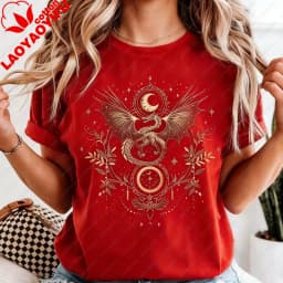 Celestial Dragon Moon Phase T-Shirt Witchy Boho Floral Tee Gothic Style Women Fashion Casual Tshirt Retro Design Printed Tops