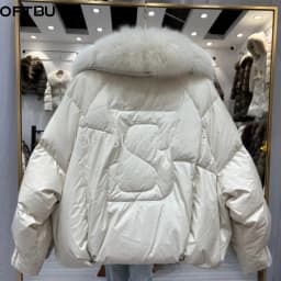 OFTBUY Women's Winter Down Jacket Big Natural Fur Collar Duck Down Jacket Women Short Thick Loose Coat with Fur for Female
