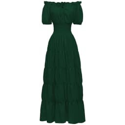 Elegant Medieval Renaissance Dress Boho Short Sleeves Off Shoulder Smocked Waist Retro Pleated Long Dress Costume Gown