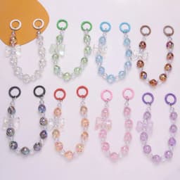 Y2K Cute Bowknot Phone Charm Strap Lanyard DIY Beaded Pendant Sweet Girl Keychain For iPhone Accessories Purse Bag Pendants