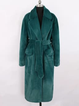 Nerazzurri Winter Long Green Warm Soft Loose Fluffy Faux Fur Coat Women Belt Lapel Elegant Luxury Designer Korean Fashion 2021