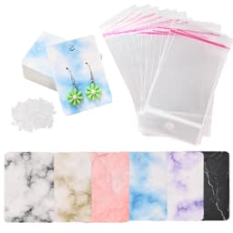 200pcs Earring Display Card Set Marble Design Paper Card Tags with Transparent OPP Bag Suitable for Earrings Jewelry Storage
