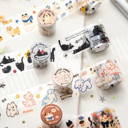 5cm * 200cm/roll Kawaii Cat and Dog Diary Series PET Die Cutting Tape Scrapbook Diary Album Decorative Sticker School Stationery