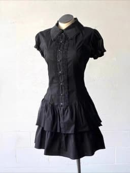 Gothic Punk Dress Ruffle Flare Sleeve Bow Front Tiered Mini Dress American 2000s Vintage Goth Style Women Casual Streetwear 2026