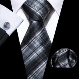 Barry.Wang Black White Gray Silver Men Tie Handkerchief Cufflinks Set Jacquard Necktie for Male Wedding Business Party Gift
