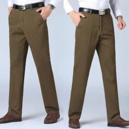 Summer Thin Pants 100% Cotton Men's Autumn Thick Suit Pant Slacks High Waist Straight Loose Bland Solid Business Casual Pants