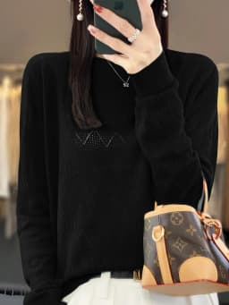 New Women Wool Blend Sweater Spring O-neck Geometric Hollow Pullover Fashion Soft Sweater Loose Casual Knit Base Tops