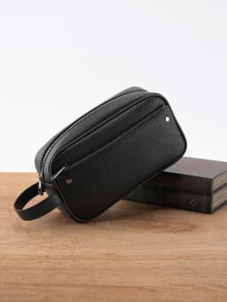 Men's Textured PU Leather Organizer Bag - Dual Zipper Hand Carry w/ Detachable Strap, Fits Phone & Essentials
