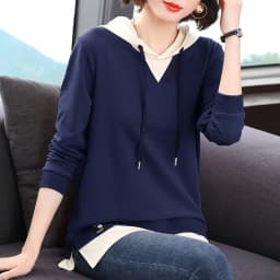 Spring Autumn Thin Hoodie Women's Long Sleeve Top Large Size Base Shirt Fake Two-Piece Comfortable Breathable Commute Style