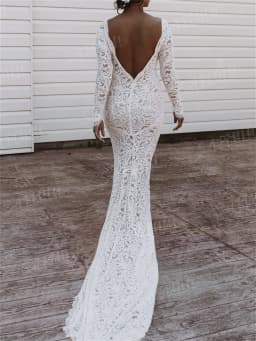 Elegant Lace Bride Dresses 2026 Long Sheath Boho Bridal Gown Long Sleeve Full Wedding Dress Customized Backless Wedding Dresses