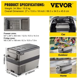 VEVOR 35L 45L Car Refrigerator Mini Fridge Freezer Portable Compressor Cooler 12/24V DC 110-240V Ice Box for Camping