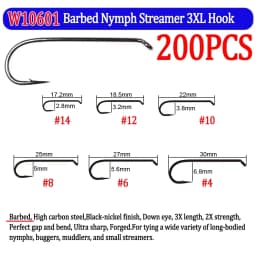 200pcs Barbed and Barbless Fishing Fly Hook Nymphs Pupa Egg Fly Dry Fly Wet Fly Jig Nymph Hook Caddis Streamer Fly Tying Hook
