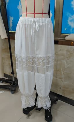 Women Lace Patchwork Ruffle High Waist Lady Trousers Loose Bloomers Pants Fashion Beach Long Balloon Puffy Bloomers Long Pant