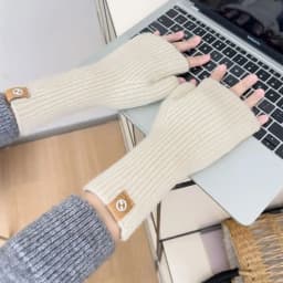 Women's Solid Color Knitted Warm Gloves Simple Outdoor Riding Half Finger Stretch Gloves Touch Screen Open Finger Winter Mittens