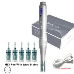 ELON-YC Dr Dermapen M8X With 5pcs Nano 0.25mm Replacement Cartridges, With Battery Level Display, Included Dr M8
