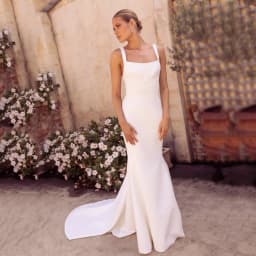 White Mermaid Wedding Dresses Square Neck Strap Civil Bridal Gown Backless Button Dubai Minimalist Bride Dress Customized