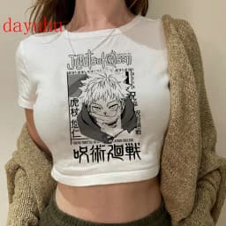 2000s Hip Hop Crop Top  Tshirt Manga Japanese Anime Jujutsu Kaisen T Shirt Gojo Satoru Tops Yuji Itadori Cropped Tees T-shirt
