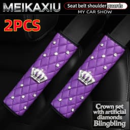 Soft Leather Diamond-Encrusted Crown Car Shoulder Guard 1PC/2PCS Safety Belt Decoration Shiny Accessory for Women's Cars