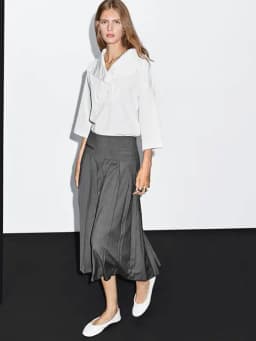 High Intelligence Fashion Commuter Style Midi A-Line Pleated Skirt for Women mid Waist Polyester Fiber Micro Stretch Casual