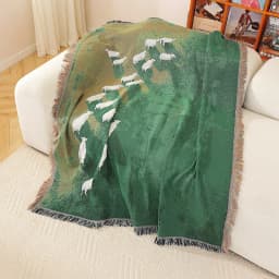 Textile City Sheep Herd Green Meadow Jacquard Woven Throw Blanket Whimsical Countryside Farm Animal Fringed Decor Sofa Blanket